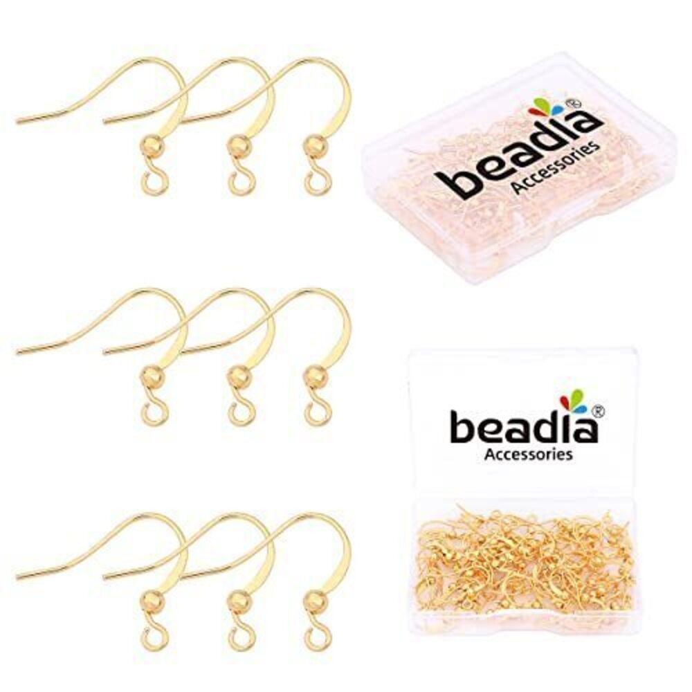 4137 18K Gold Plated Earring Hooks 16x16mm 80pcs with Beads for Jewelry